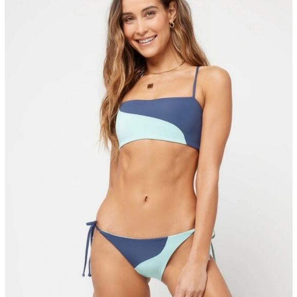 L*Space Ari Bikini Top in Blue Colorblock Size Small NWT - Picture 1 of 5